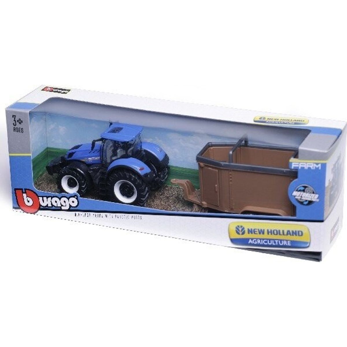 Bburago - New Holland Traktor Med Trailer - Die-cast Metal - 10 Cm