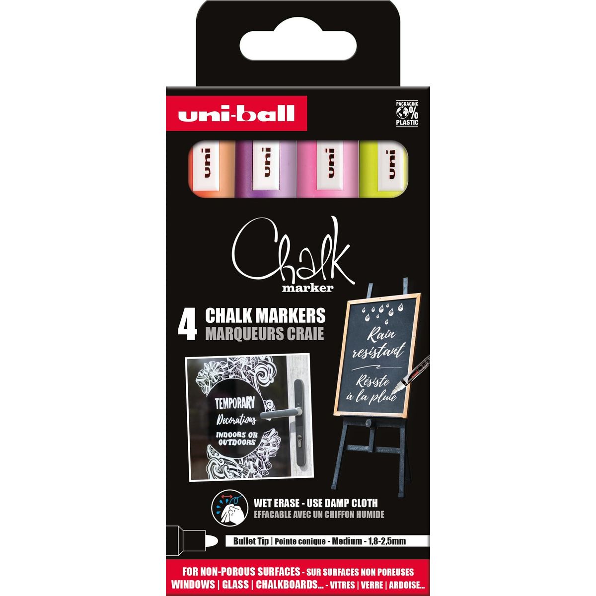 Uniball - Chalk Marker Kridttusser - 4 Stk - Orange Pink Lilla Gul