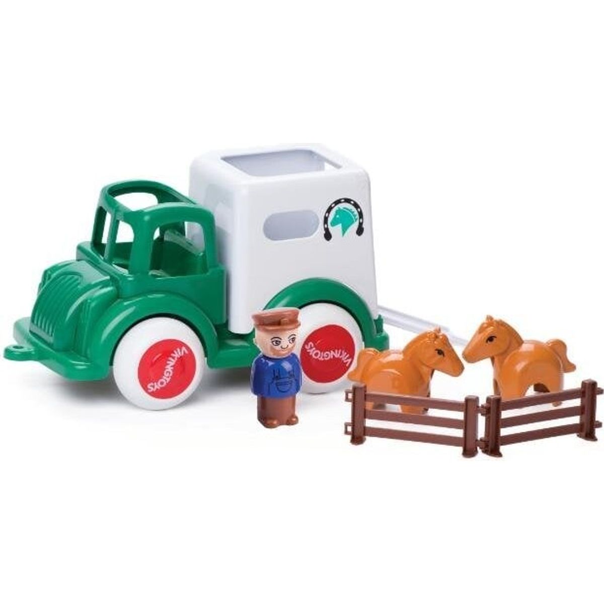 Viking Toys - Jumbo Hestetransport M/1 Pers.+2 Heste+hegn