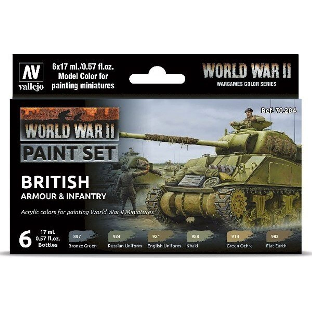 Vallejo - Wwii Paint Set - British Armour & Infantry 6x17 Ml - 70204