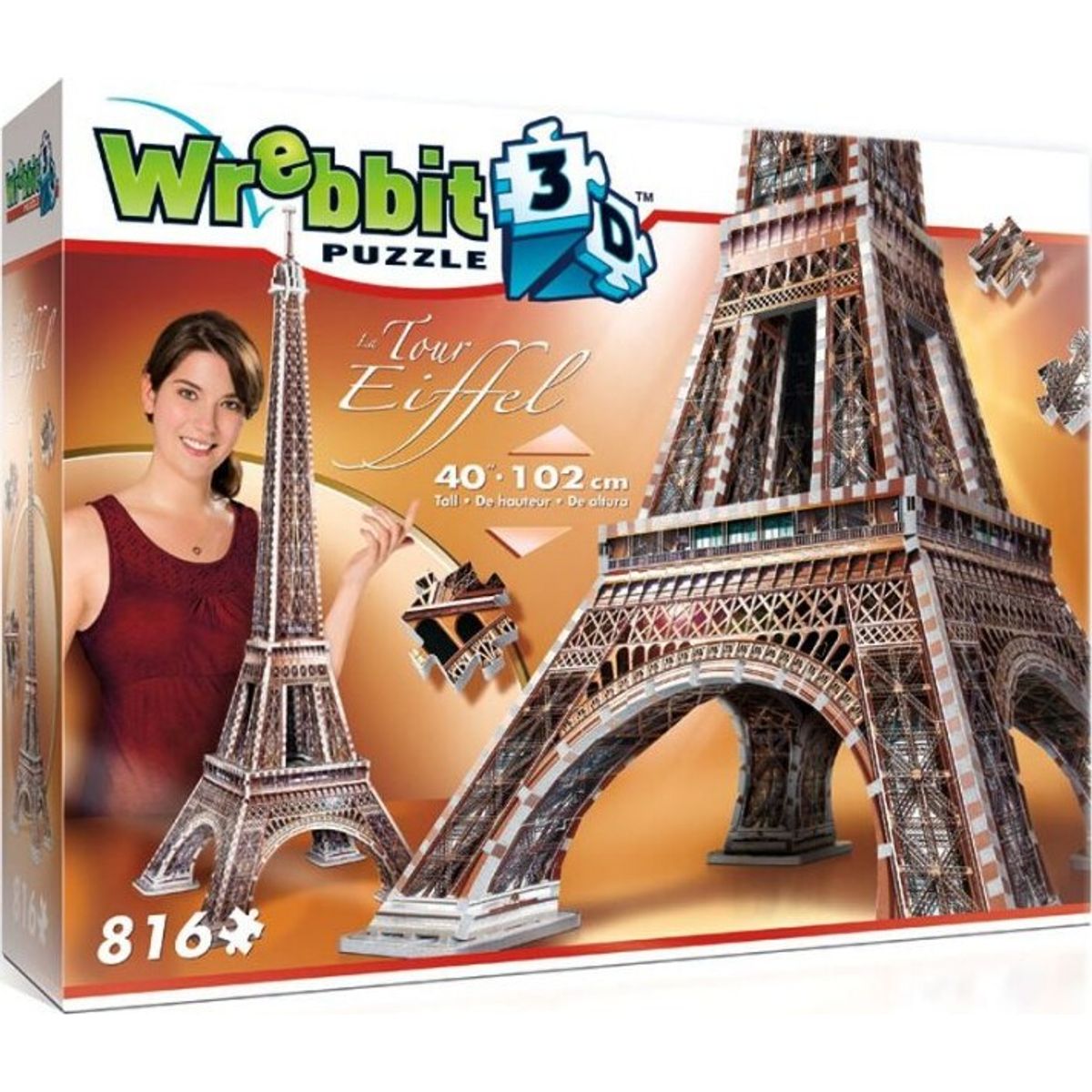 Wrebbit 3d Puzzle - Eiffeltårnet 3d Puslespil - 816 Brikker