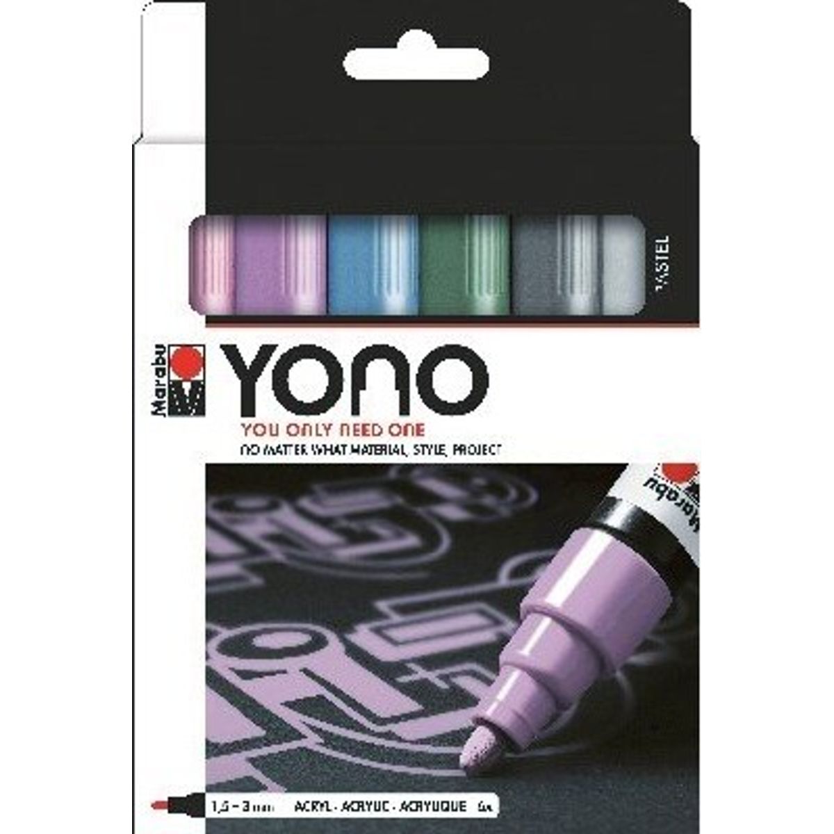 Marabu - Tusser - Yono Pastel -1,5-3,0 Mm - 6 Farver