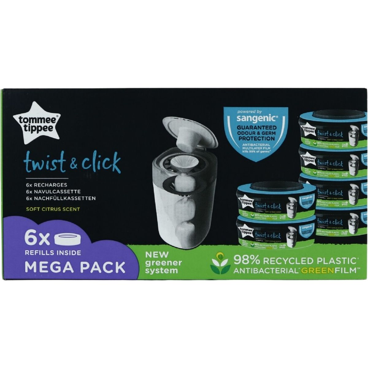 Tommee Tippee Advanced Nappy Bin Refill Cassettes Sangenic Twist Refil, 6 Pcs., 85100802