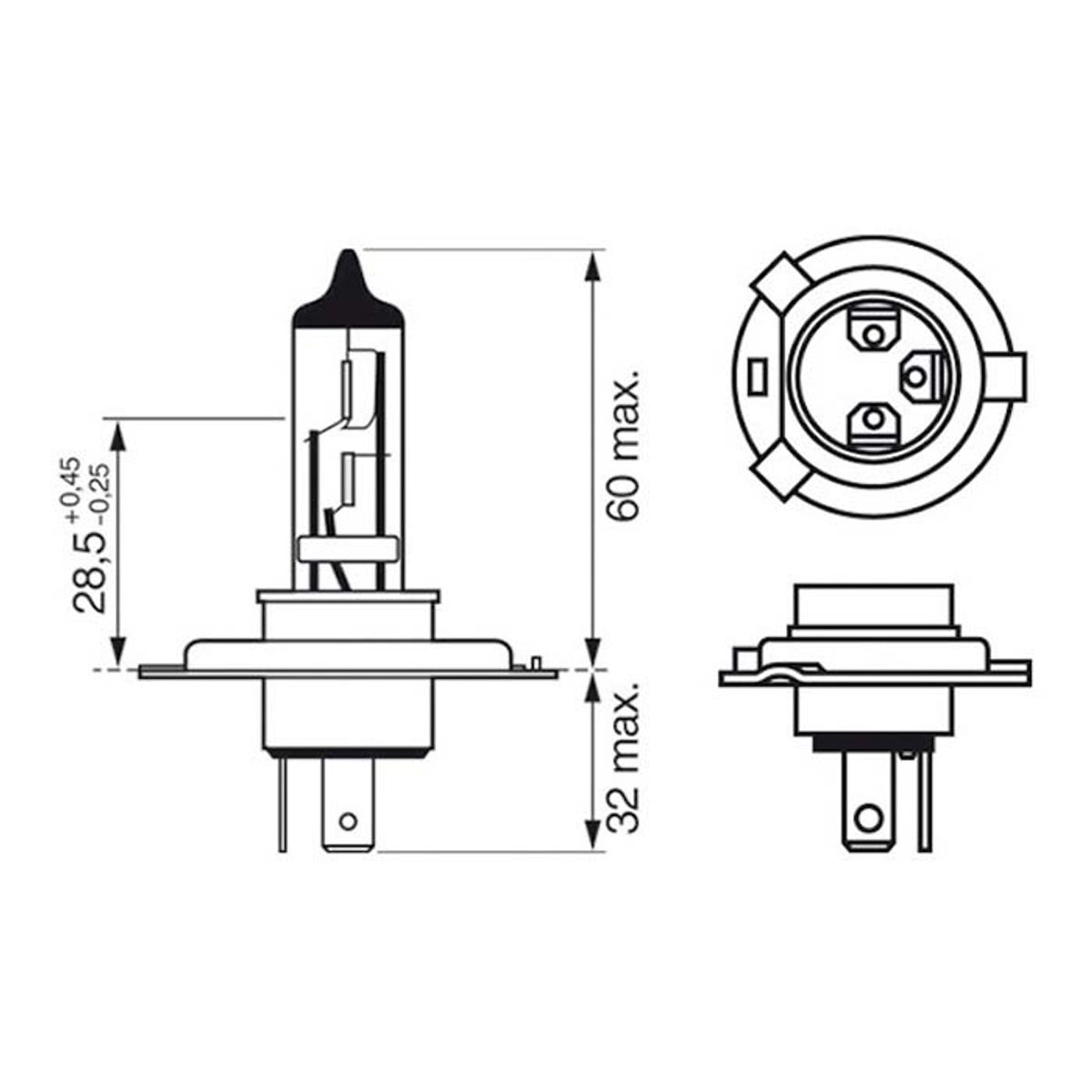 Pære Bosch Ultra White 4200K,H4,12V,60/55W,P43t