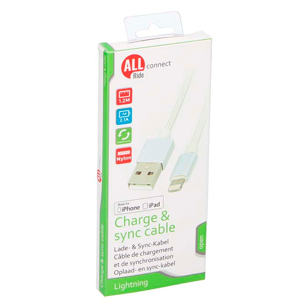 Allride mobiloplader apple USB til lightning nylon