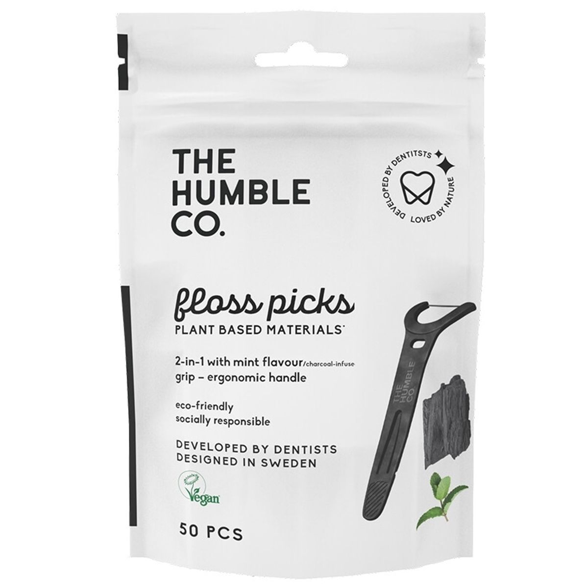 Humble Natural floss picks-grip handle charcoal