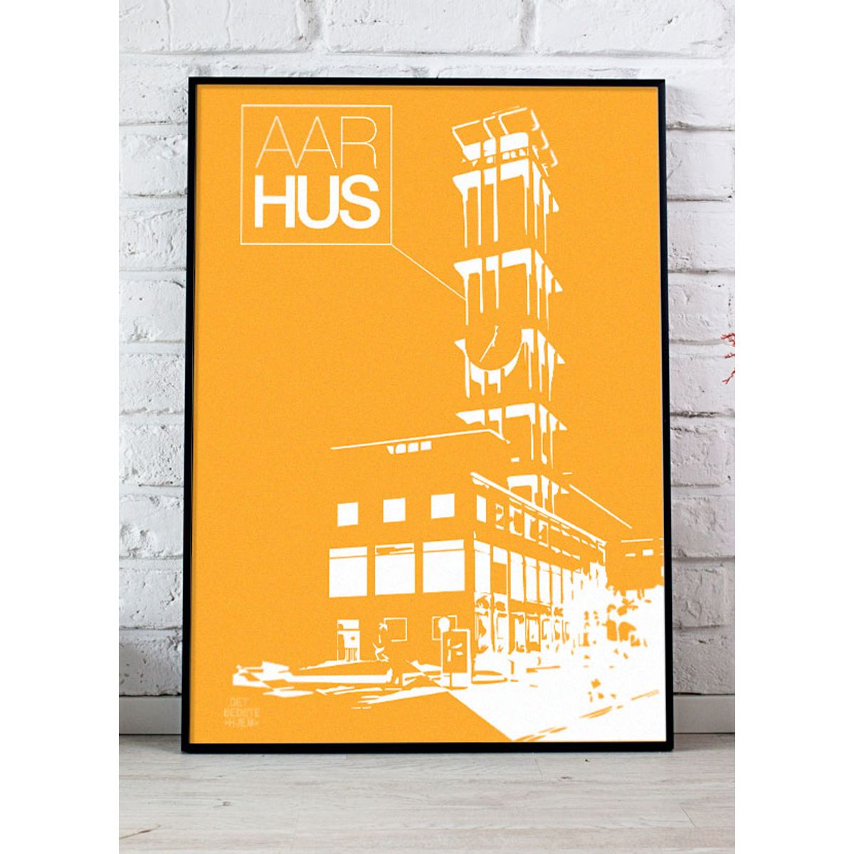 Aarhus-plakat med Rådhustårnet - stor (gul) - 50 x 70 cm - Kr. 279,-