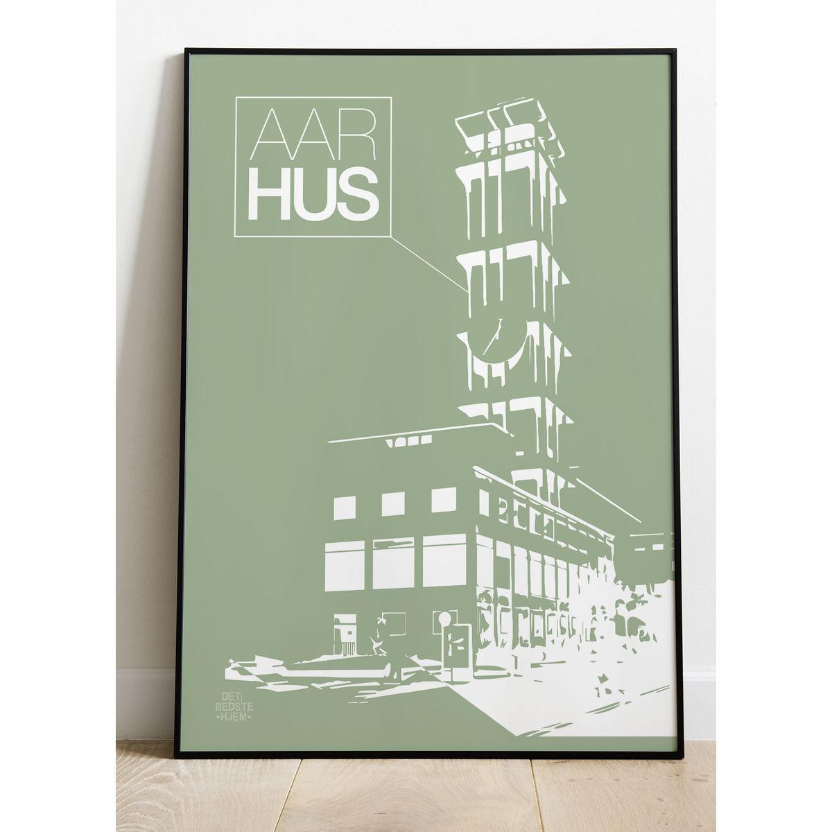 Aarhus-plakat med Rådhustårnet - stor (grøn) - 70 x 100 cm - Kr. 349,-