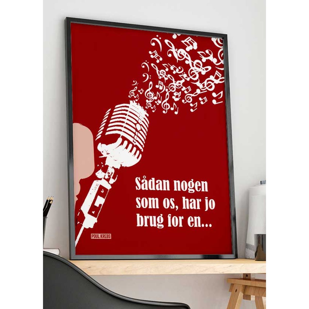 Sådan nogen som os Poul Krebs-plakat rød med mikrofon - 21 x 29,7 (A4) Kr. 199,-