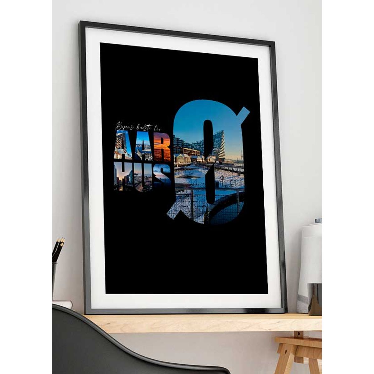 Aarhus Ø-byplakat - byens bedste liv (sort) - 50 x 70 cm - Kr. 279,-