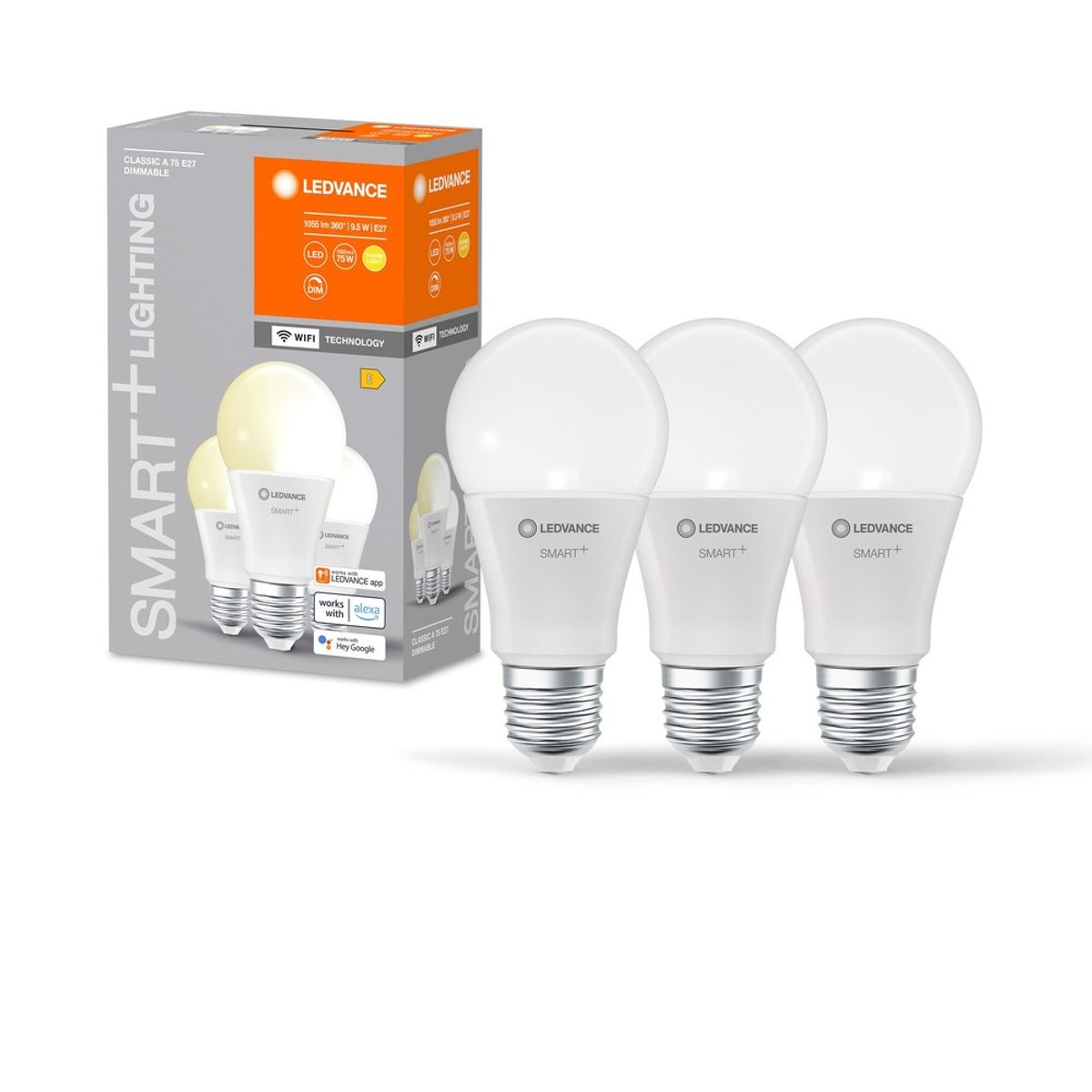 LEDVANCE SMART+ WiFi E27 Mat LED Pære 9,5W i 2700K (3-Pak)