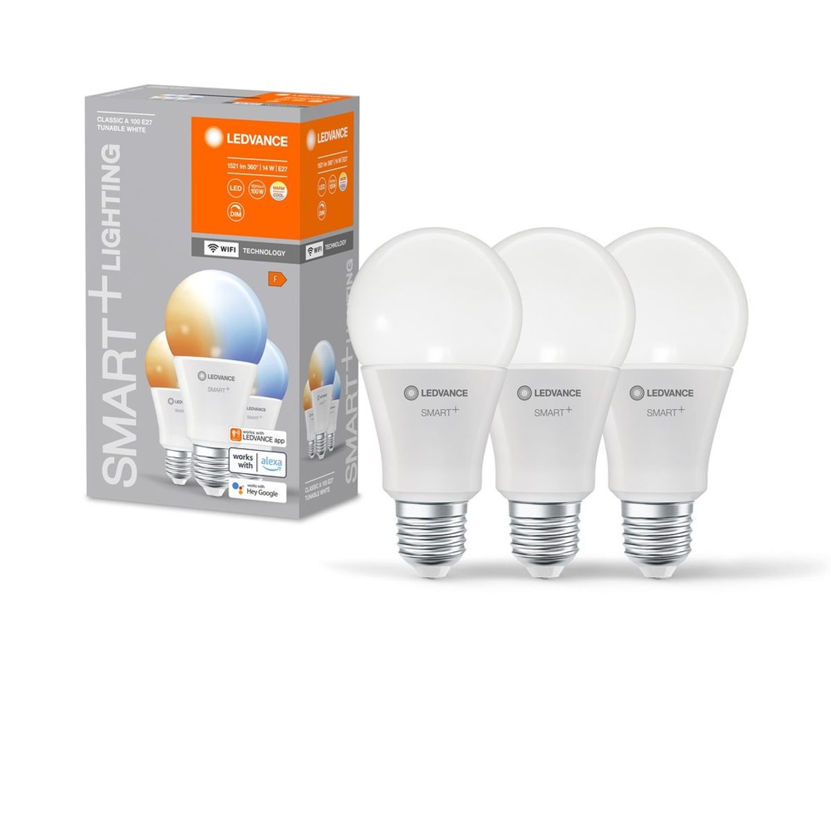 LEDVANCE SMART+ WiFi E27 Mat LED Pære 14W i CCT (3-Pak)