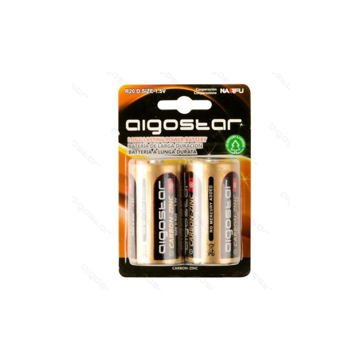 2 stk Aigostar R20D Batteri, 1,5V