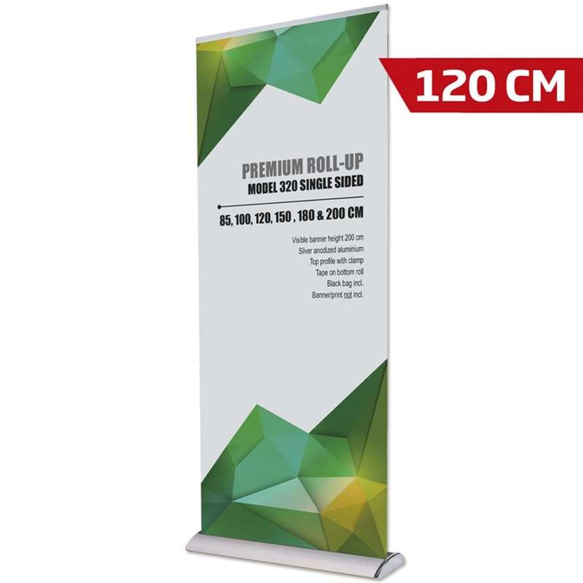 Premium Roll-up, enkeltsidet kassette, alu/sølv, 120 cm