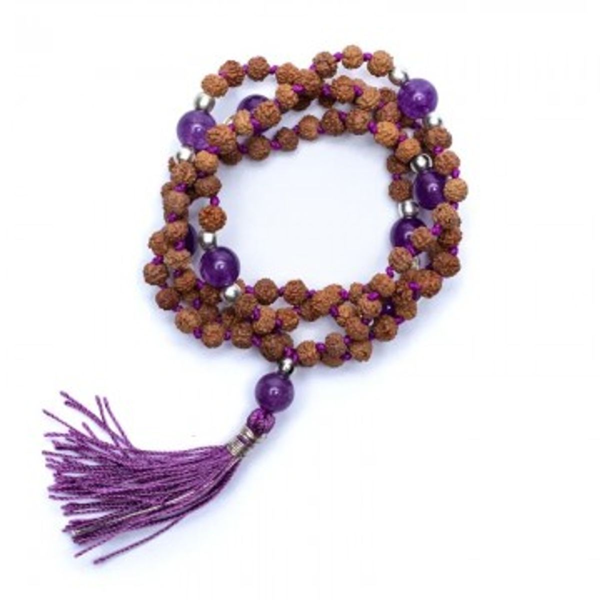 Mala kæde med Ametyst og Rudraksha - Halskæder - GodKarmaShop