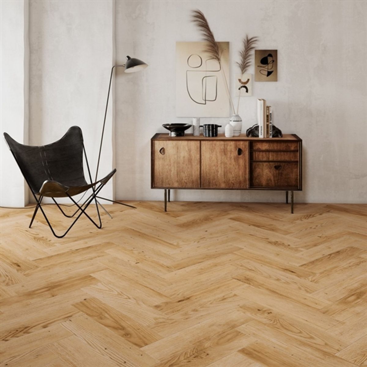 Gulvcenteret Herringbone Luxury Design Dryback - 823003 Texas Barn Oak