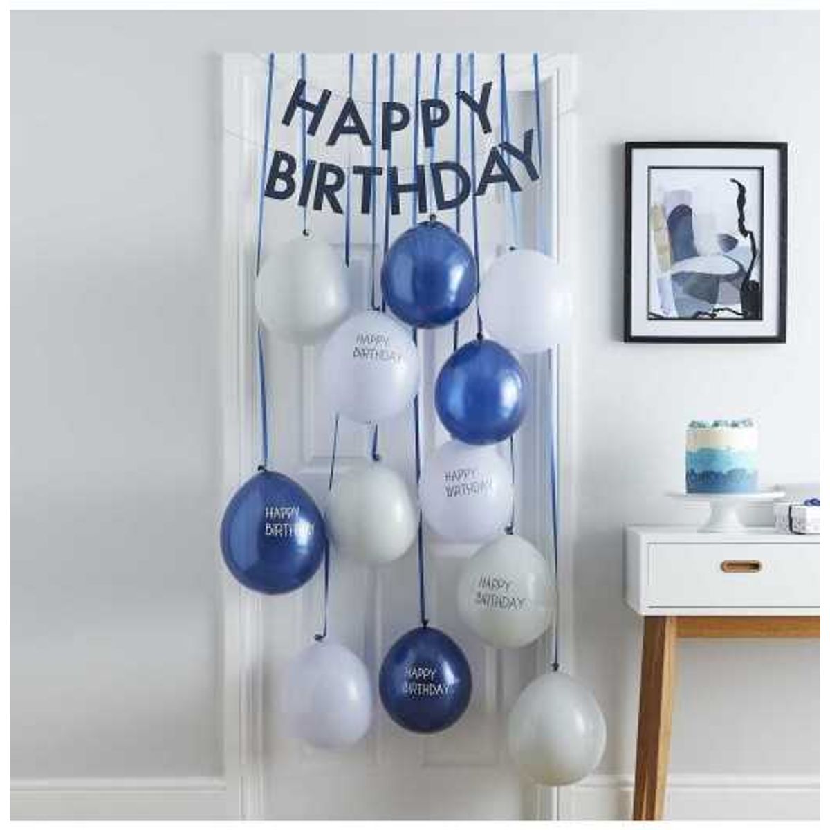 Ballonkit til døren - "Happy Birthday" - Blå - Fødselsdags balloner