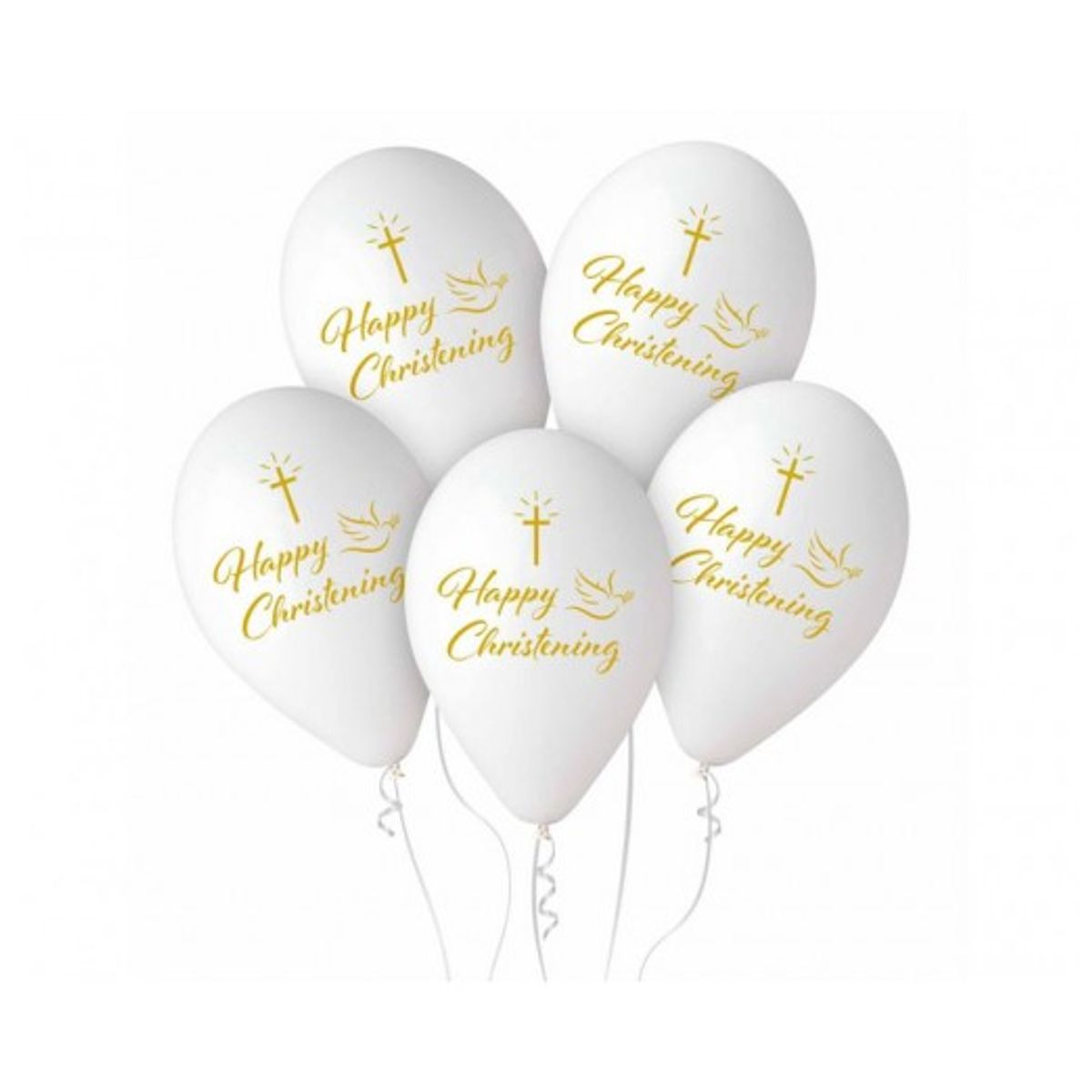 "Happy Christening" balloner, 13"/ 33 cm - 5 stk. - Balloner