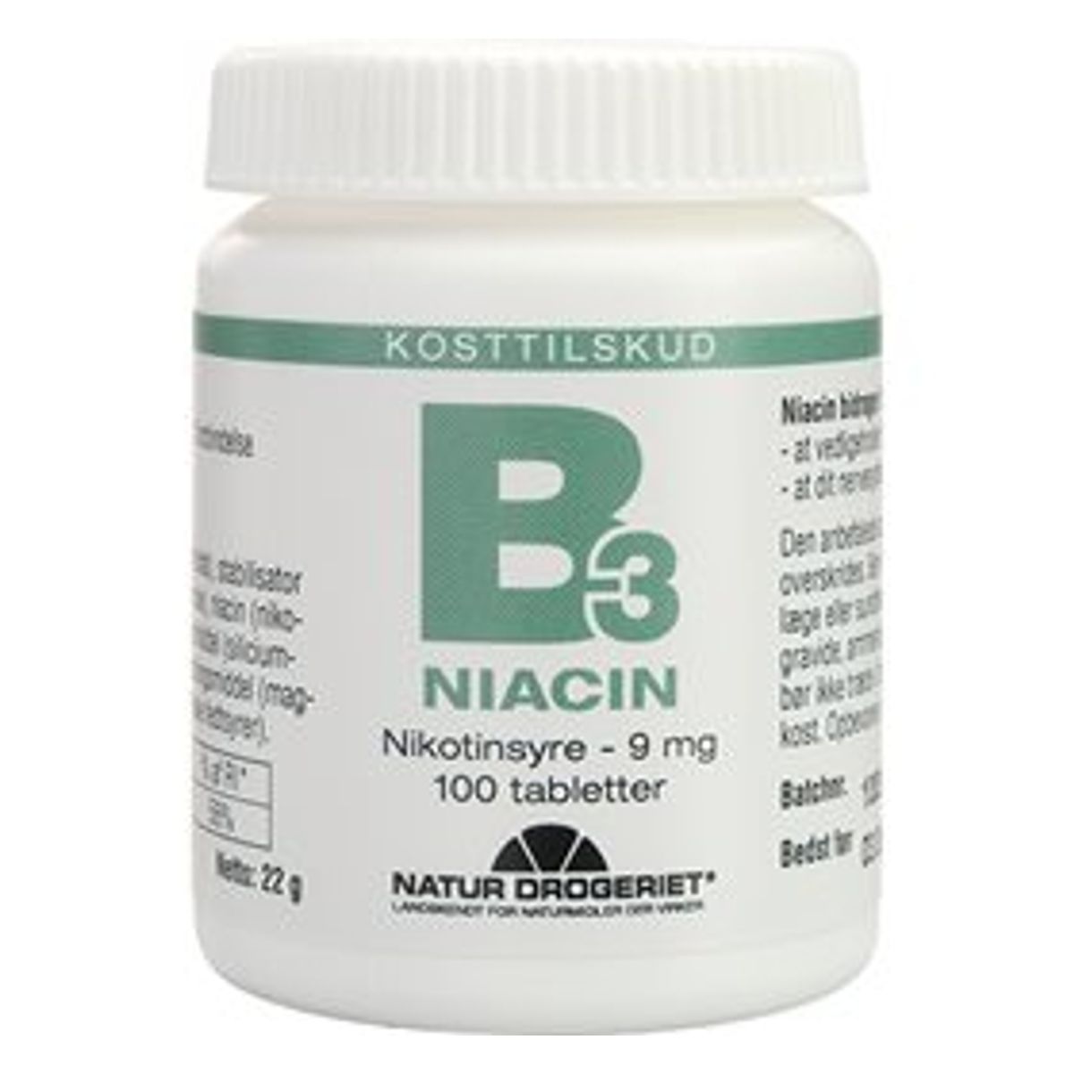 Natur-Drogeriet B3 Niacin Nikotinsyre 9 mg &bull; 100 tab.