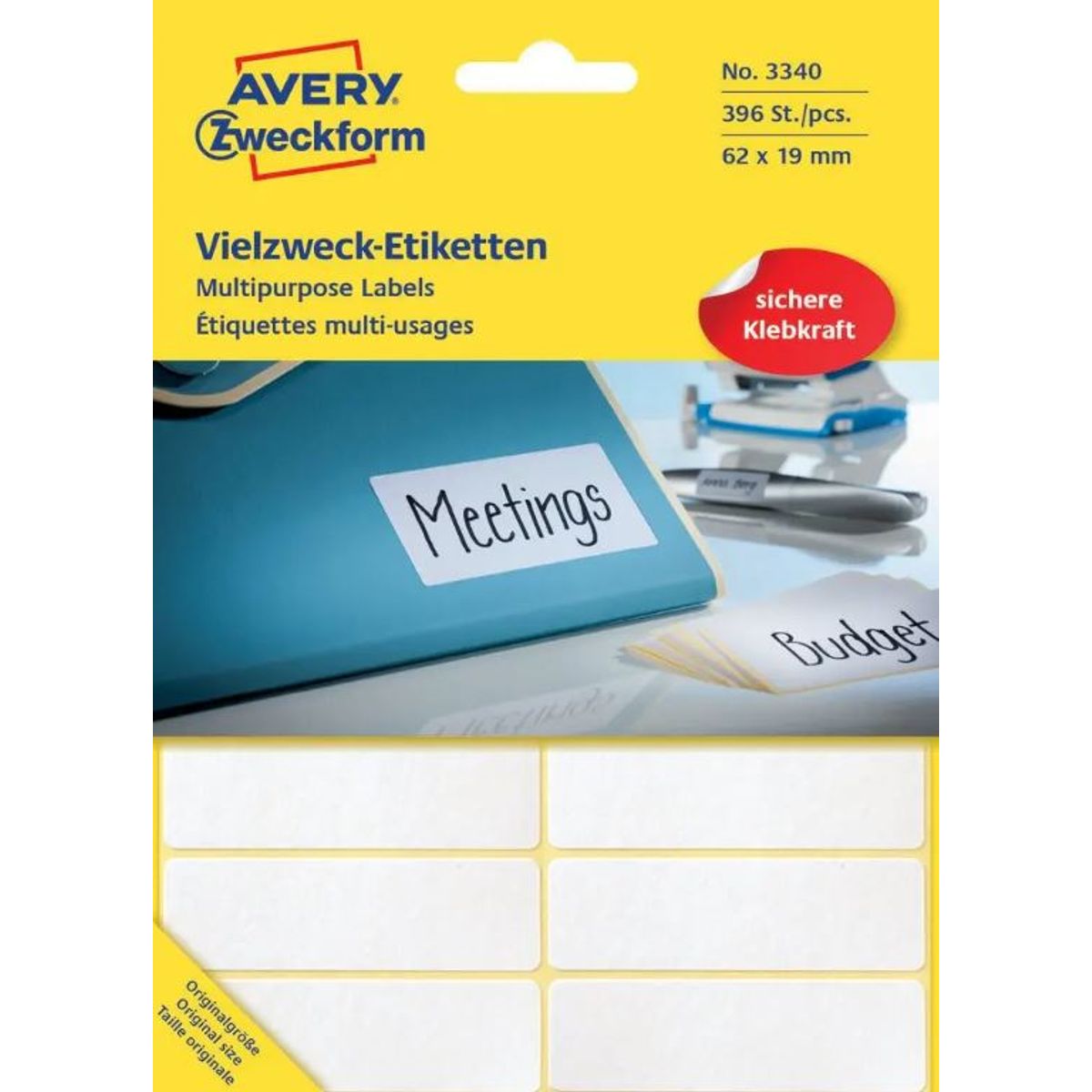 Avery 3340 etiketter 62X19mm 396 stk