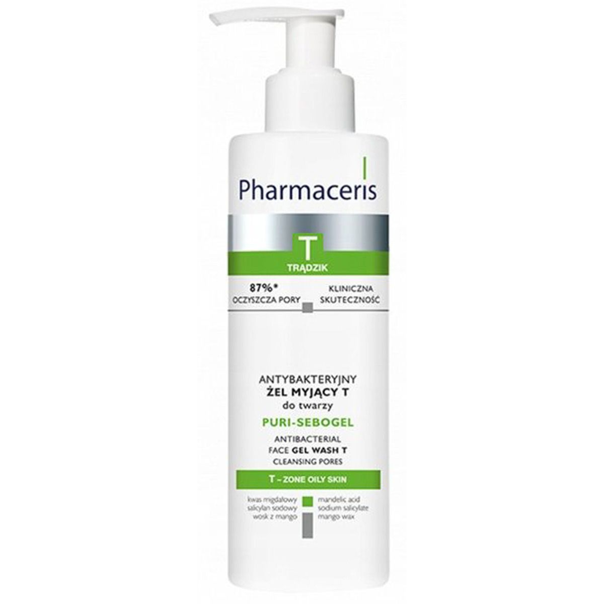 Pharmaceris puri-sebogel antibacterial face gel wash cleansing pores t-zone oily skin 190ml