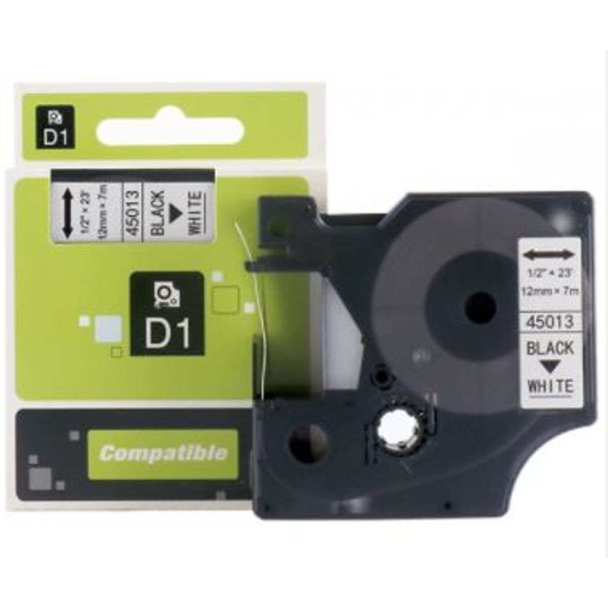 Compatible Dymo D1-tape 12mm x 7m sort på hvid