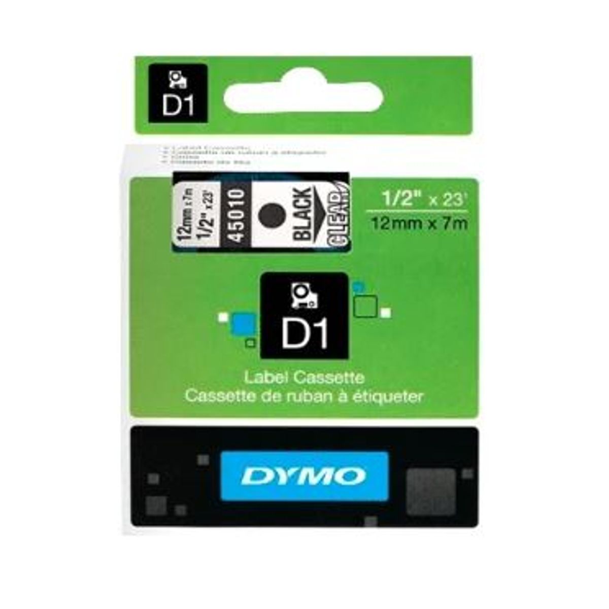 Dymo D1 45010 12mm x 7m sort på klar