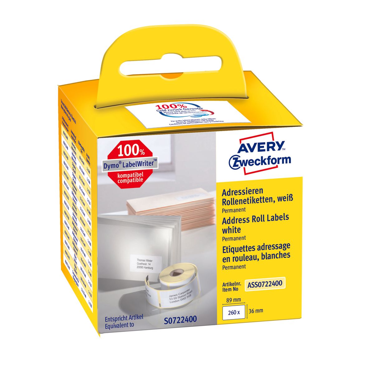 Avery adresseetiket på rulle 89x36mm (260)