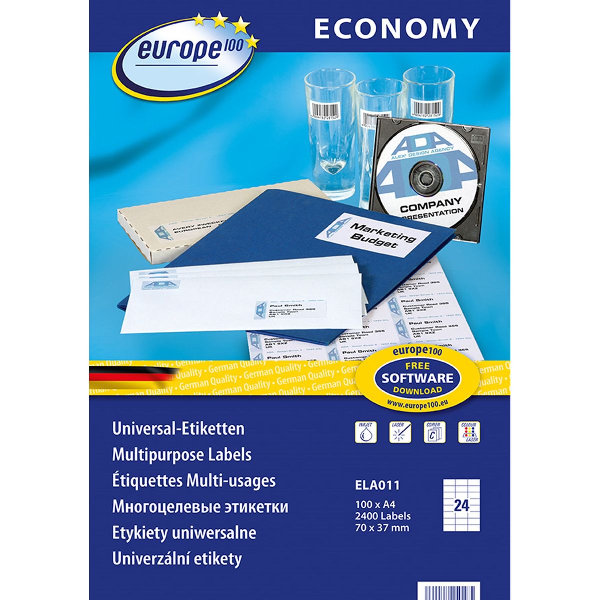 Avery Europe 100 universal etiket 70x37,1mm (2400)