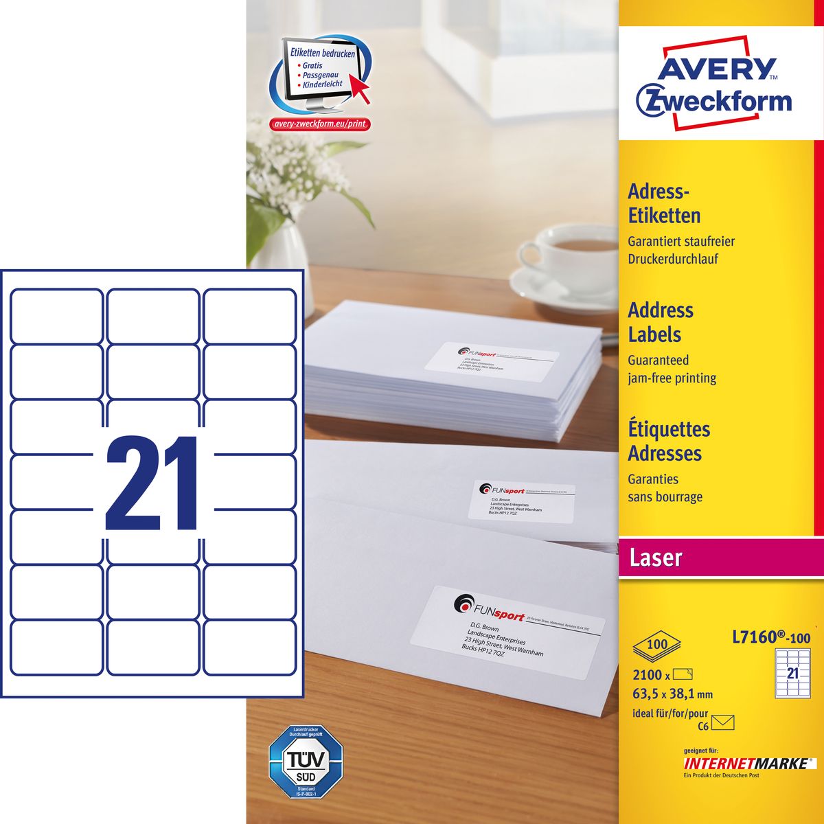 Avery adresseetiket 63,5x38,1mm QP (2100)