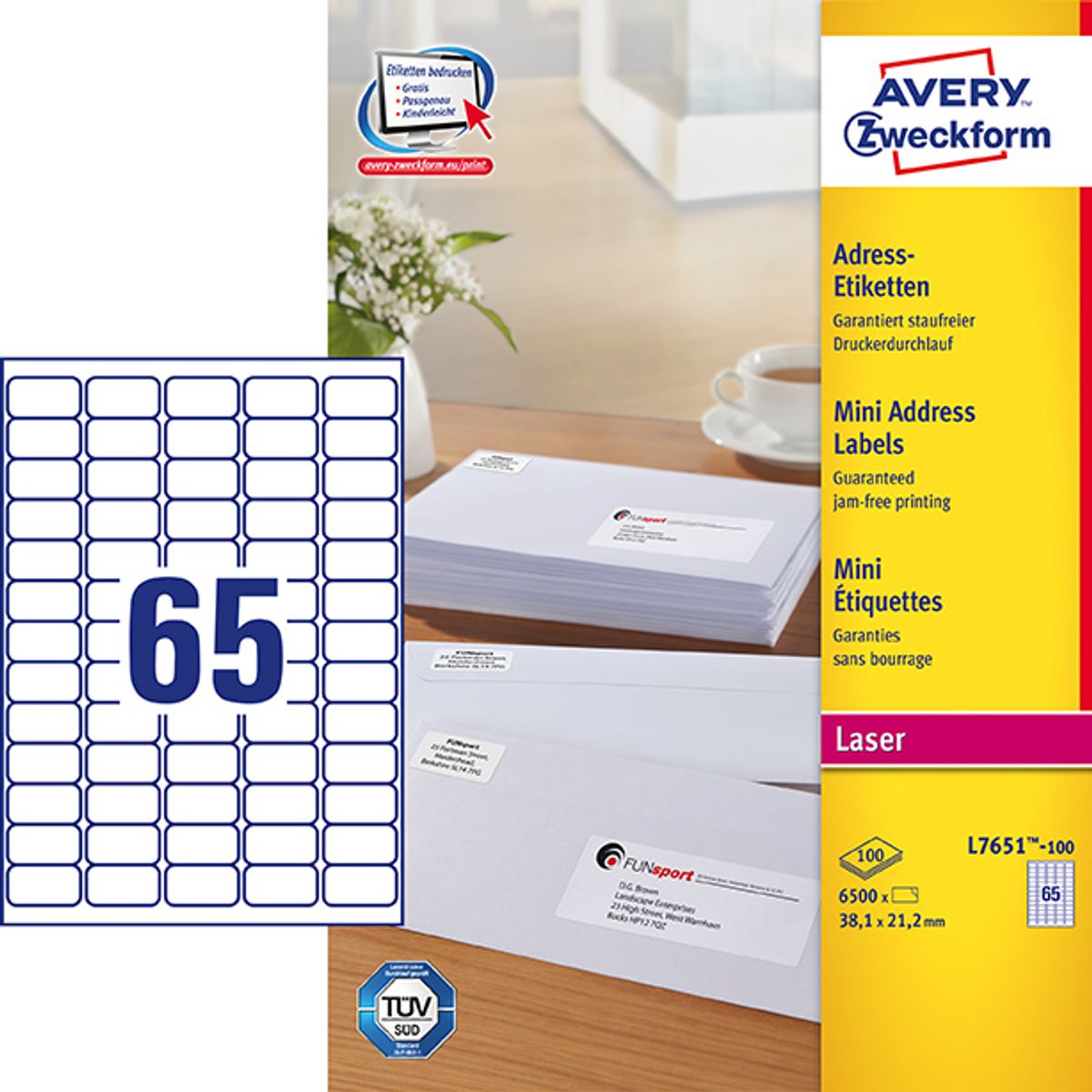 Avery adresseetiket 38,1x21,2mm QP (6500)