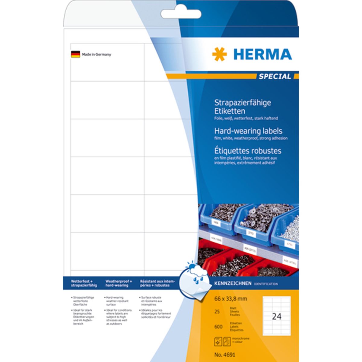 Herma etiket film ekstra stærk 66x33,8 mat (600)