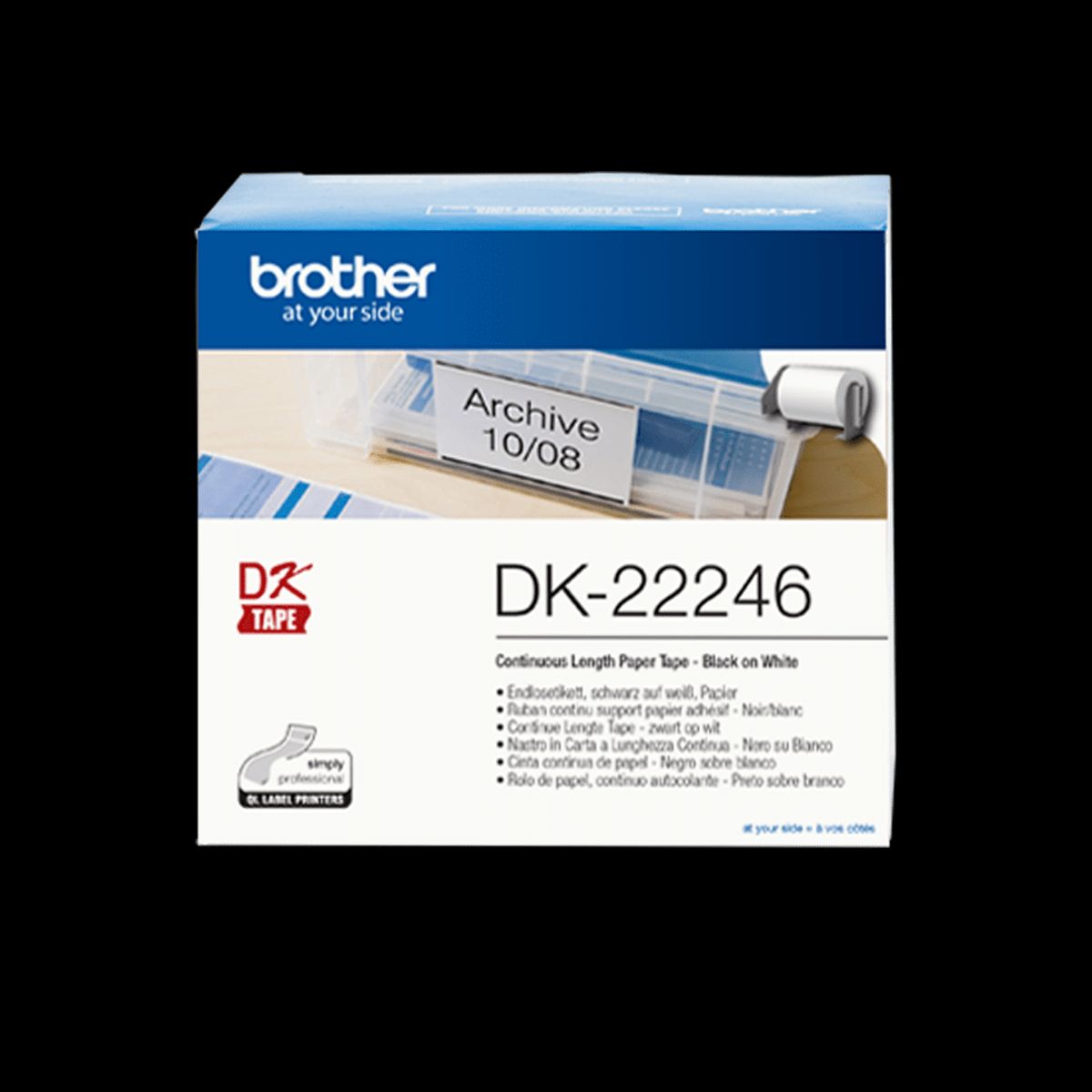 Brother DK-22246 labels, 103mmx30,48m, sort på hvid