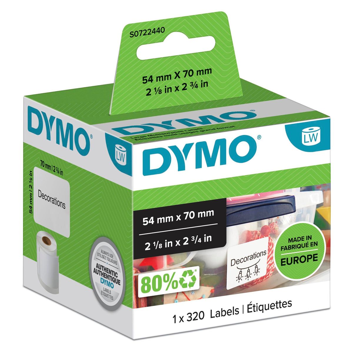 Dymo Multipurpose labels, 54x70. hvid, 320 stk.