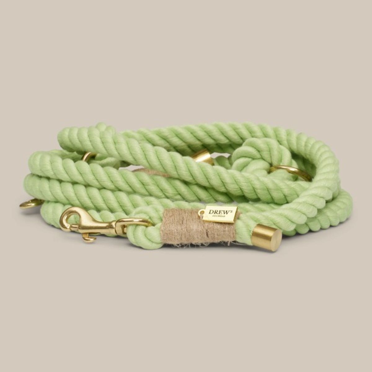 Drew's Dogwear Lime // Flettet hundesnor i blødt reb (grøn)