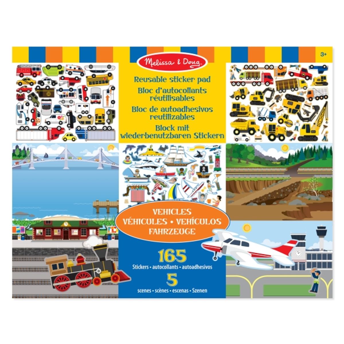 Melissa & Doug Reusable Sticker Pad - Vehicles, 165 Stk, 3 År, Flerfarvet