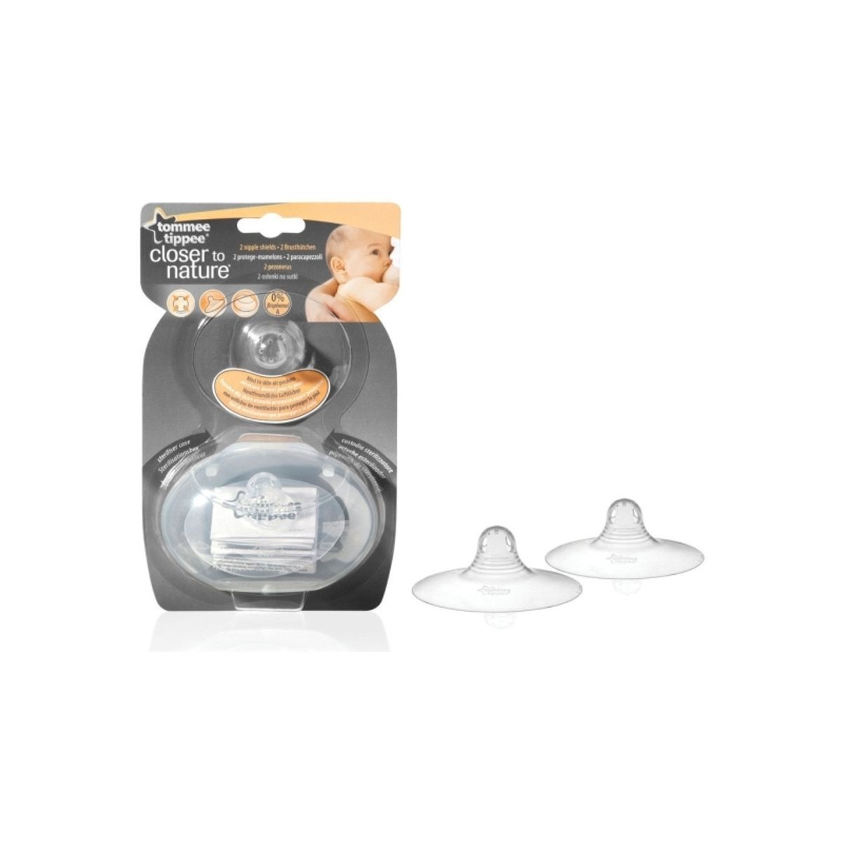 Tommee Tippee Nipple Shields, Brystvorte Afskærmning, Rund, Silikone, Transparent, 2 Stk