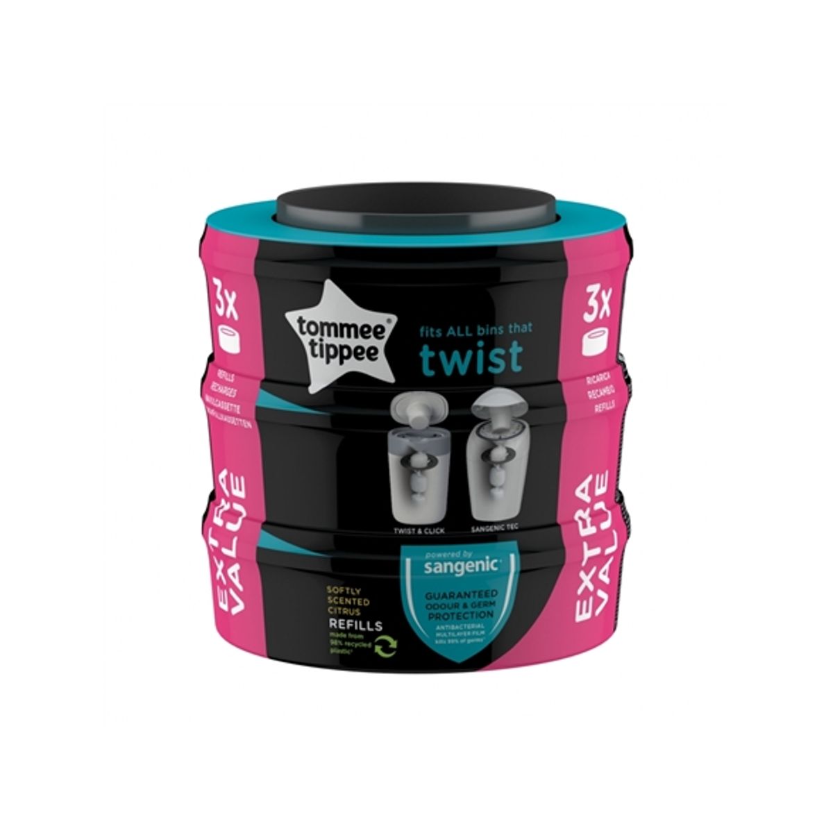 Tommee Tippee Sangenic Twist Refil Kassette, 3 Stk. Tommee Tippee