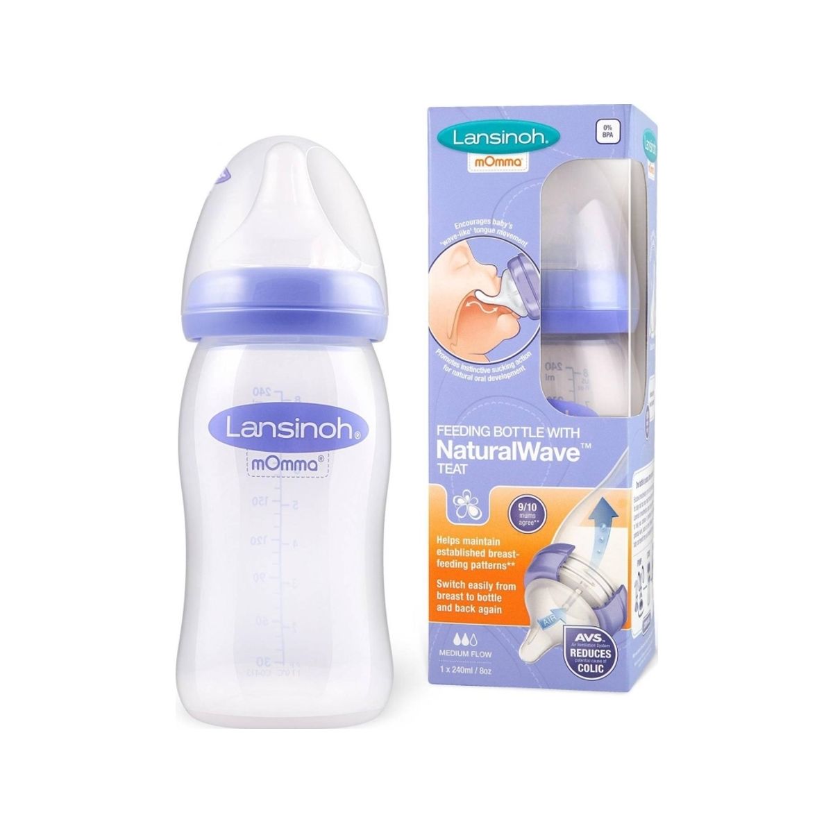 Lansinoh-Feeding Bottle 240Ml With Naturalwave Teat