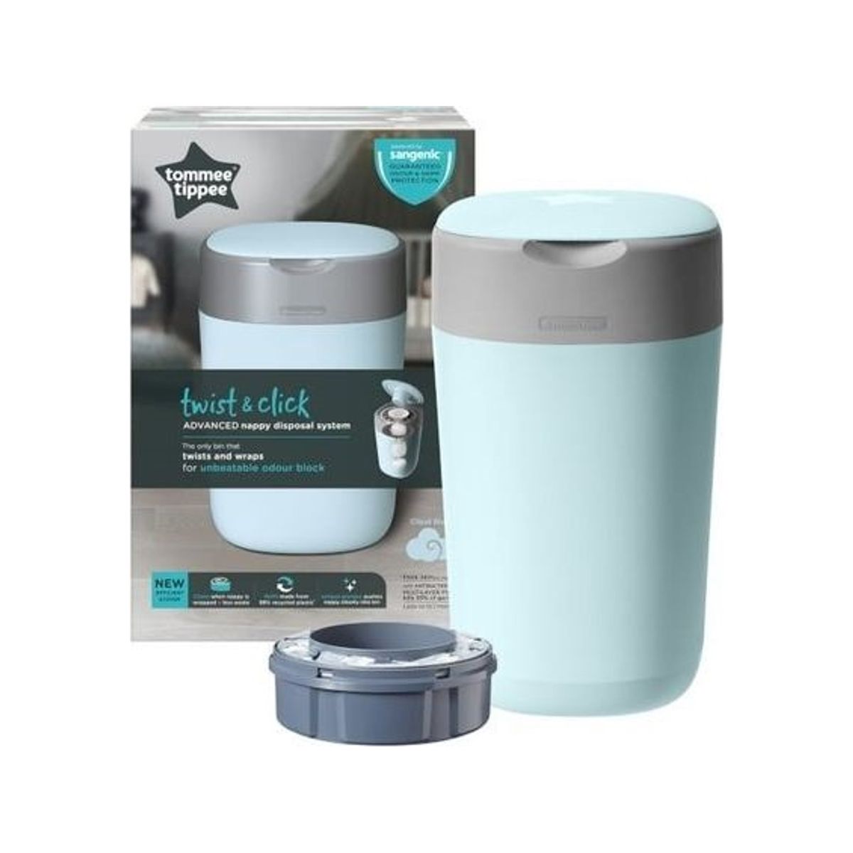 Tommee Tippee Sangenic Twist&Amp Click Blebeholder, Blågrøn, 85100302