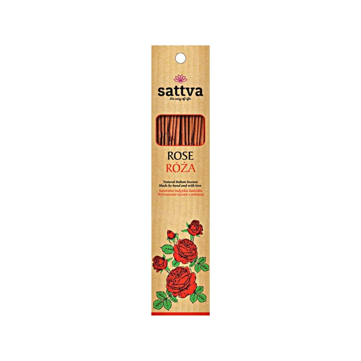 Sattva Natural Indian Incense Naturlig Indisk Rosenrøgelse 15 Stk.