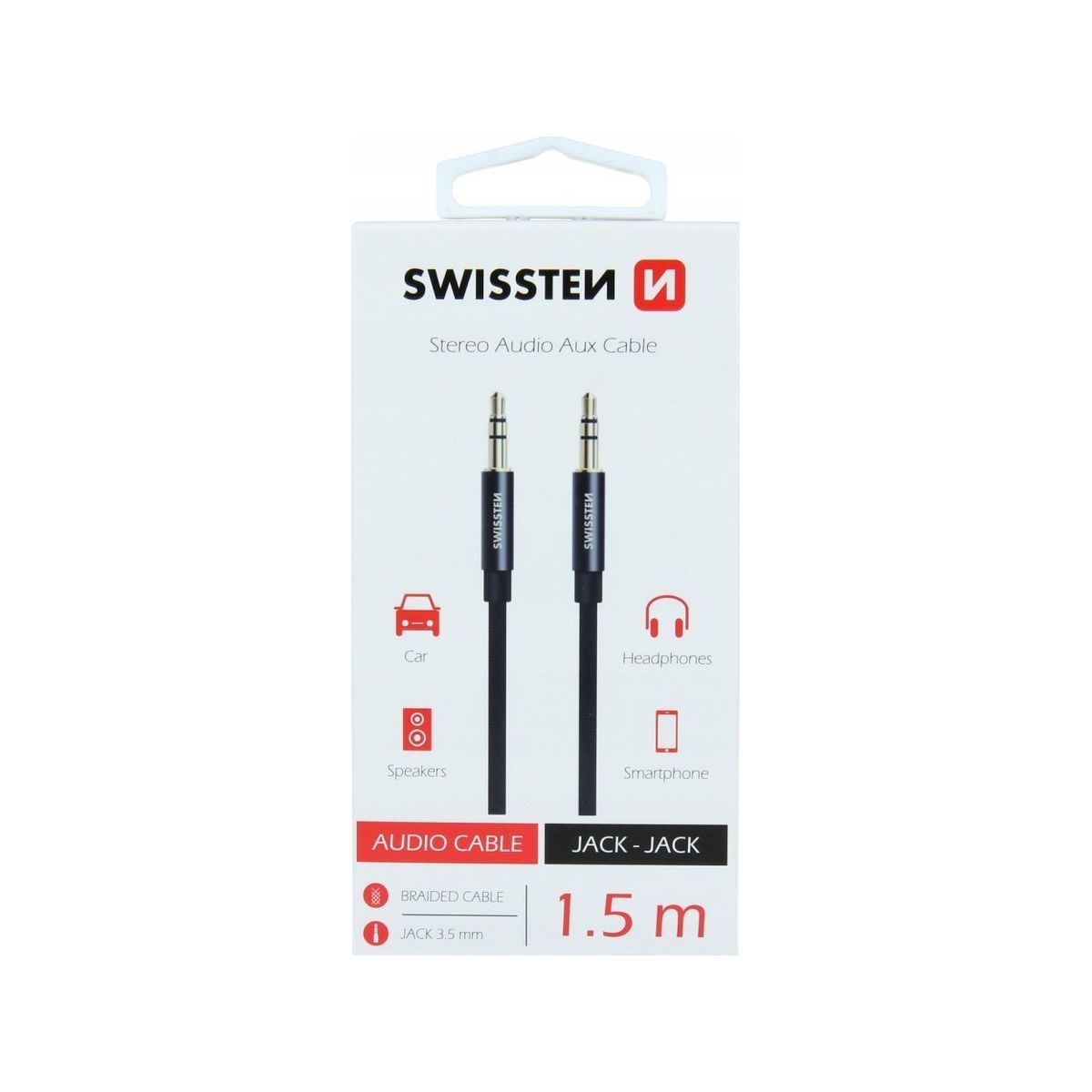 Swissten Textile Premium Aux Vads 3,5 Mm - 3,5 Mm 1,5M Melns