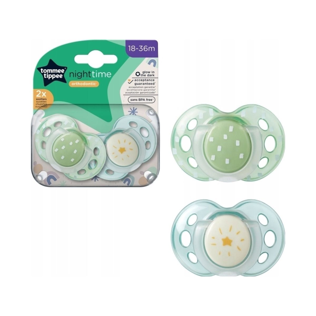 Tommee Tippee 334008 Smoczek Night 18-36 Mix 2Szt