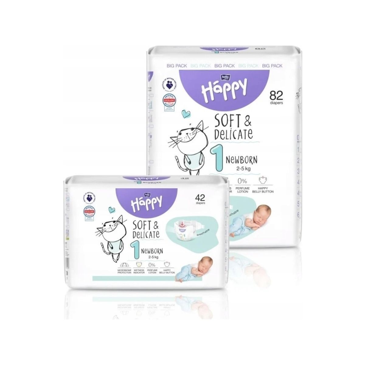 Happy Happy Newborn (2-5Kg) Diapers 42Pcs, Size 1 New, Bb-054-Nb42-W01