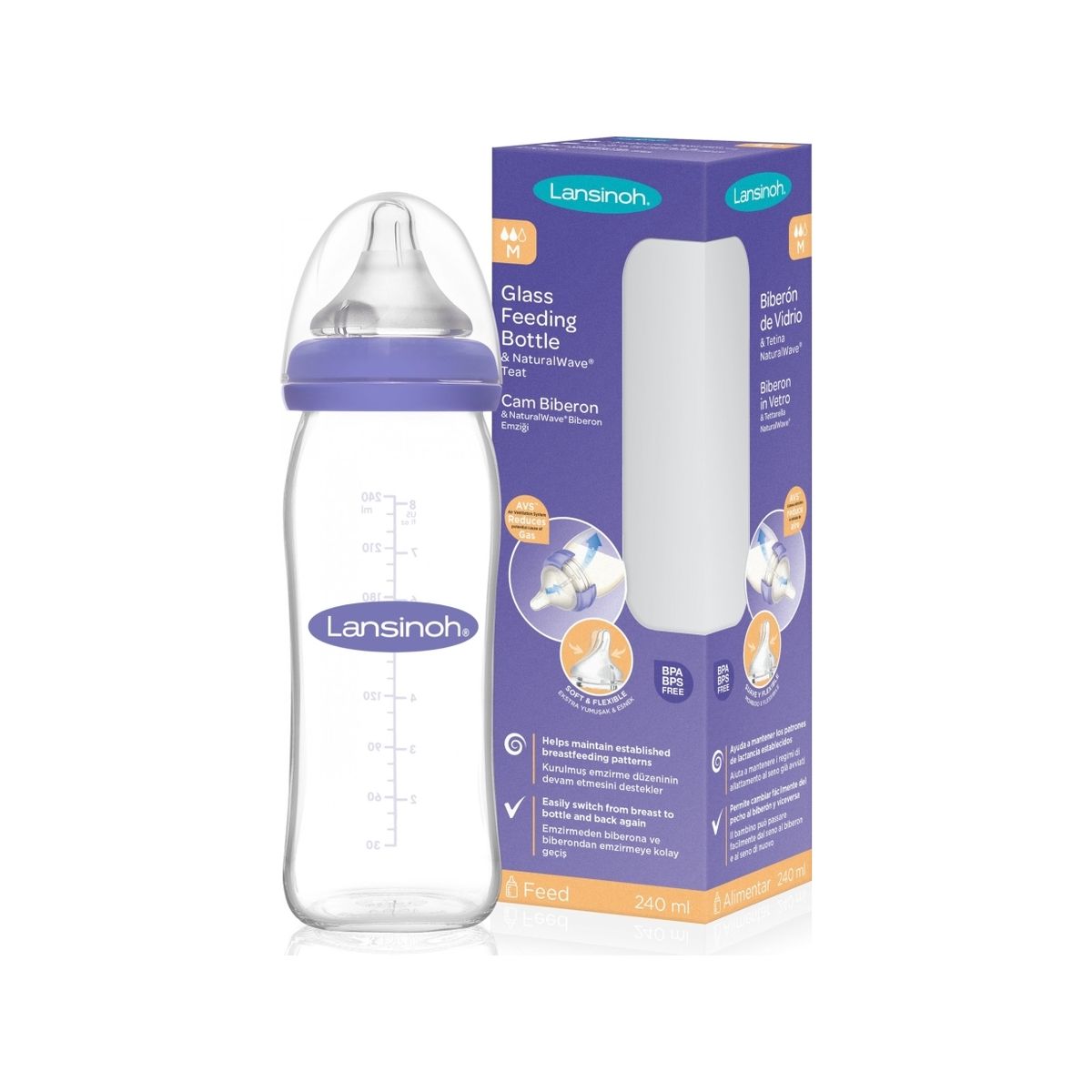 Lansinoh Glass Feeding Bottle With Naturalwave® Teat , 240Ml, 77250