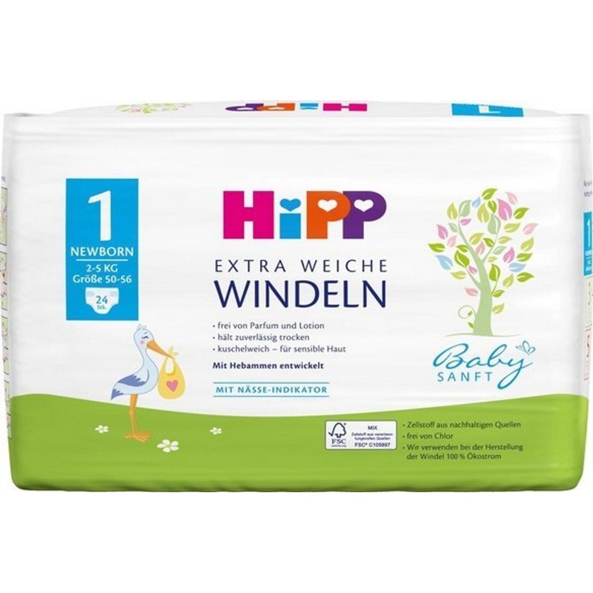 Hipp Extra Soft Nappies, 1 Size, 2-5 Kg, 24 Pcs., 92001