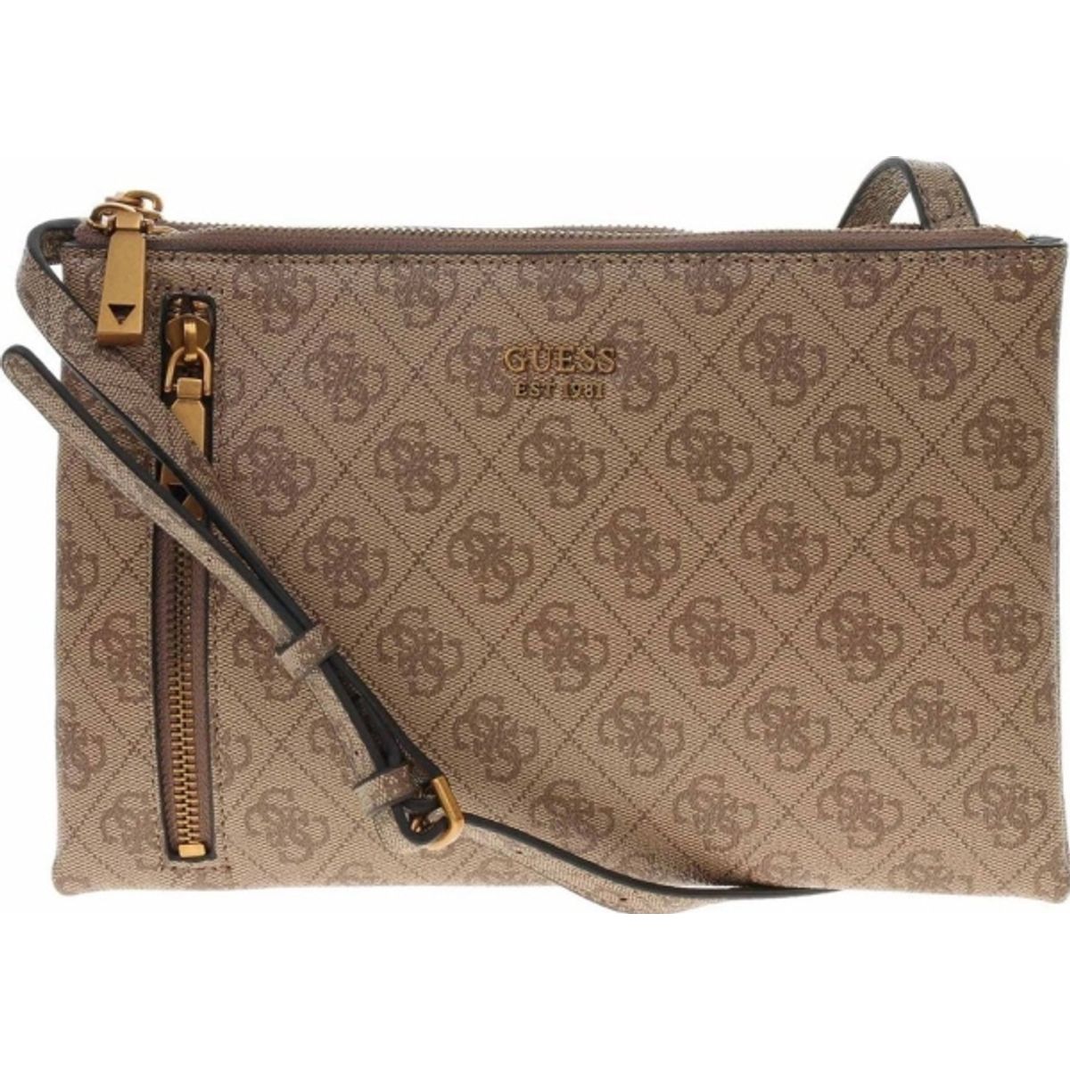 Guess Guess, Naya Mini, Dobbelt Lynlås, Crossbody Taske, Latte, Hwsb78, Kvinder Kvinder