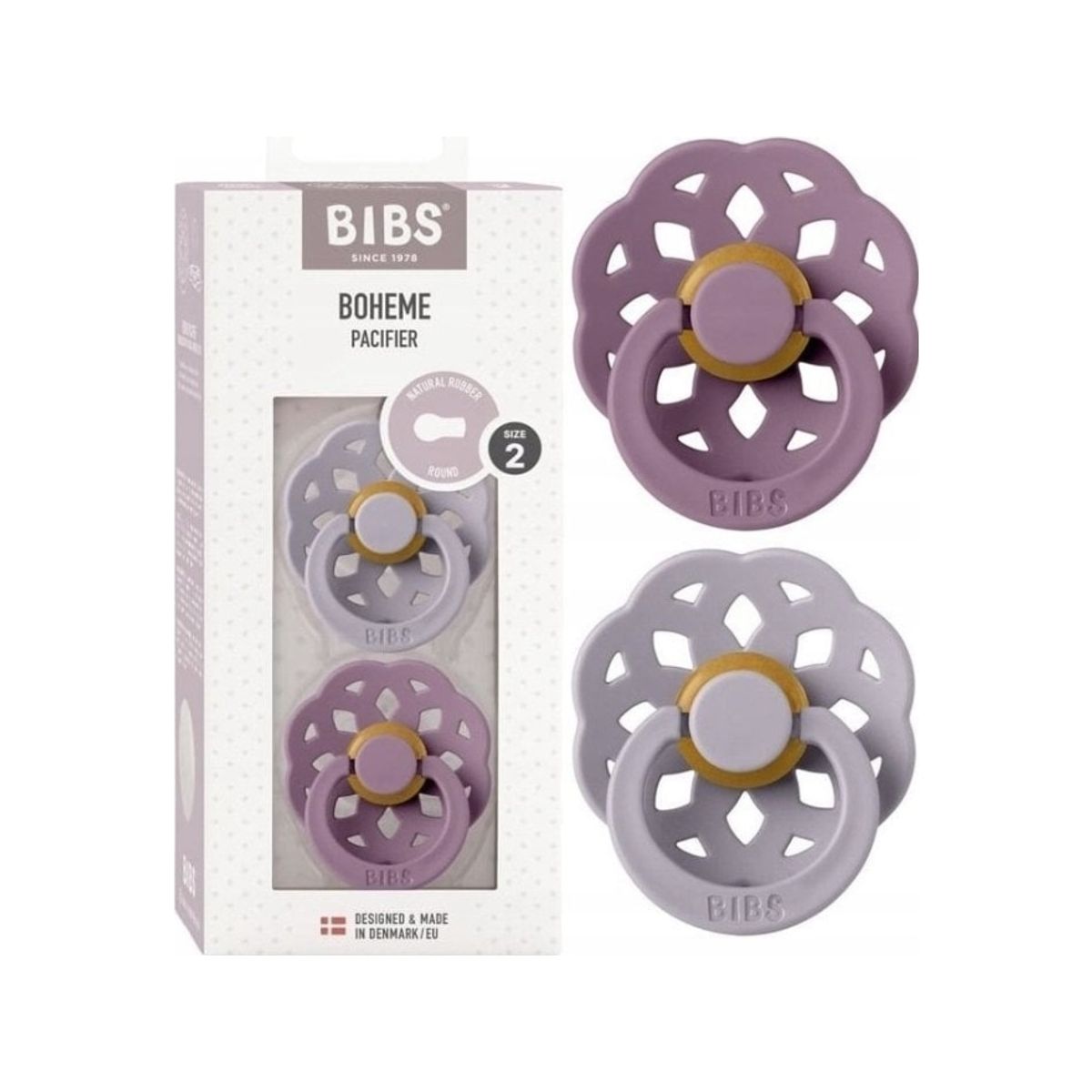 Hagesmække Bibs Boheme 2-Pack Fossil Grey &Amp Mauve M Hevea Gummisut