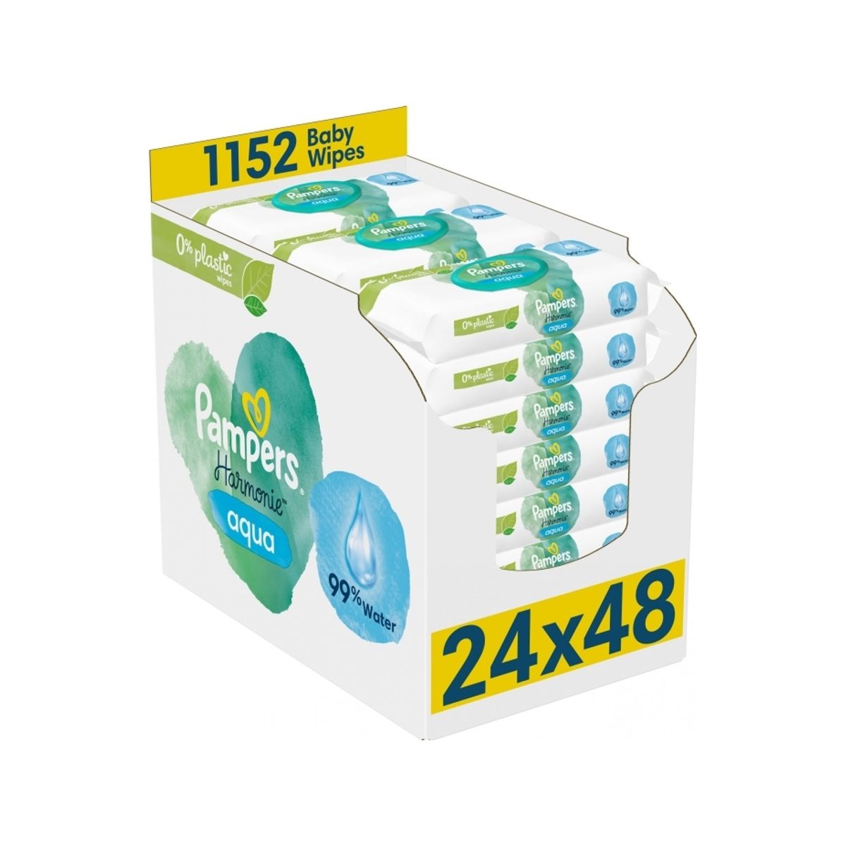 Pampers Harmonie Aqua Vådservietter 0% Plast 24X48 Stk.