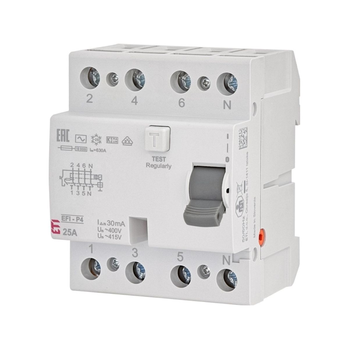 Eti-Polam Residual Current Circuit Breaker 4P 25A 0.03A Efi-P4 Ac 25/0.03 002061611